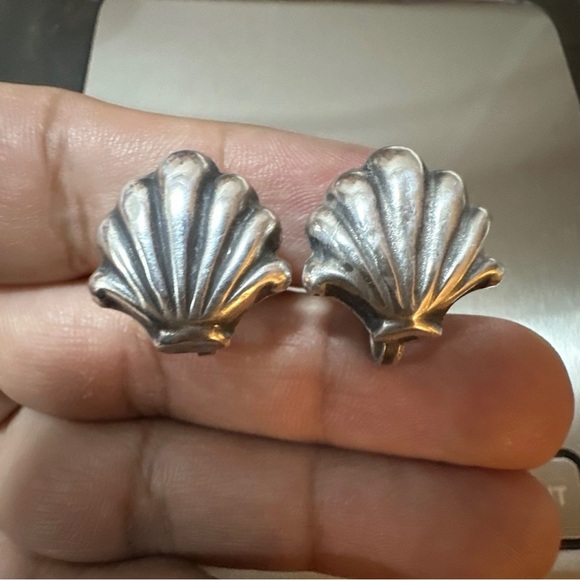 Vintage Sterling Silver Sea Shell Screw Back Earrings Signed Mexico - Picture 2 of 7